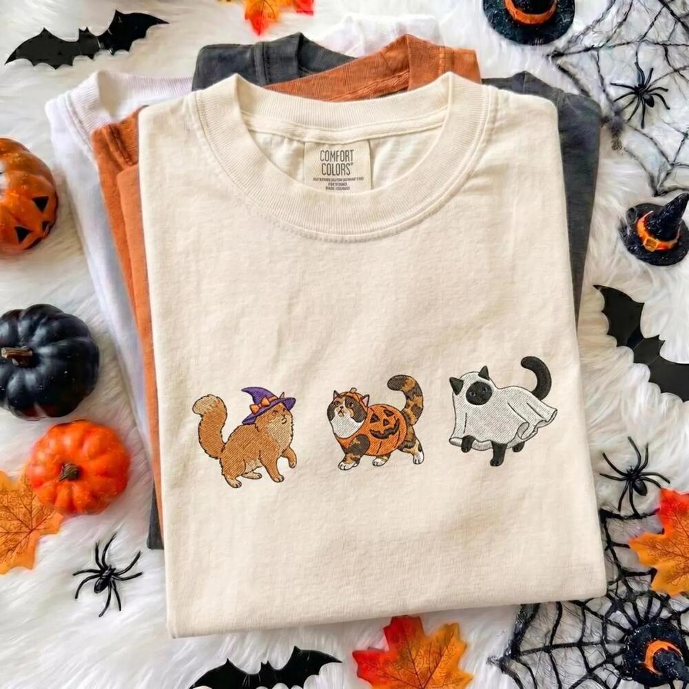 Cute Halloween Cat  Shirt, S Black Cat Tee, Spooky Ghost